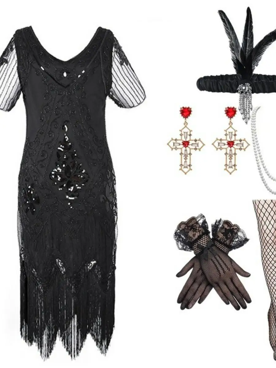 

Gatsby Sexy Fringe Evening Dr 920 Retro Par Sequin Dr Set Sparkling iny Women's Traditional Costume Stage Performance