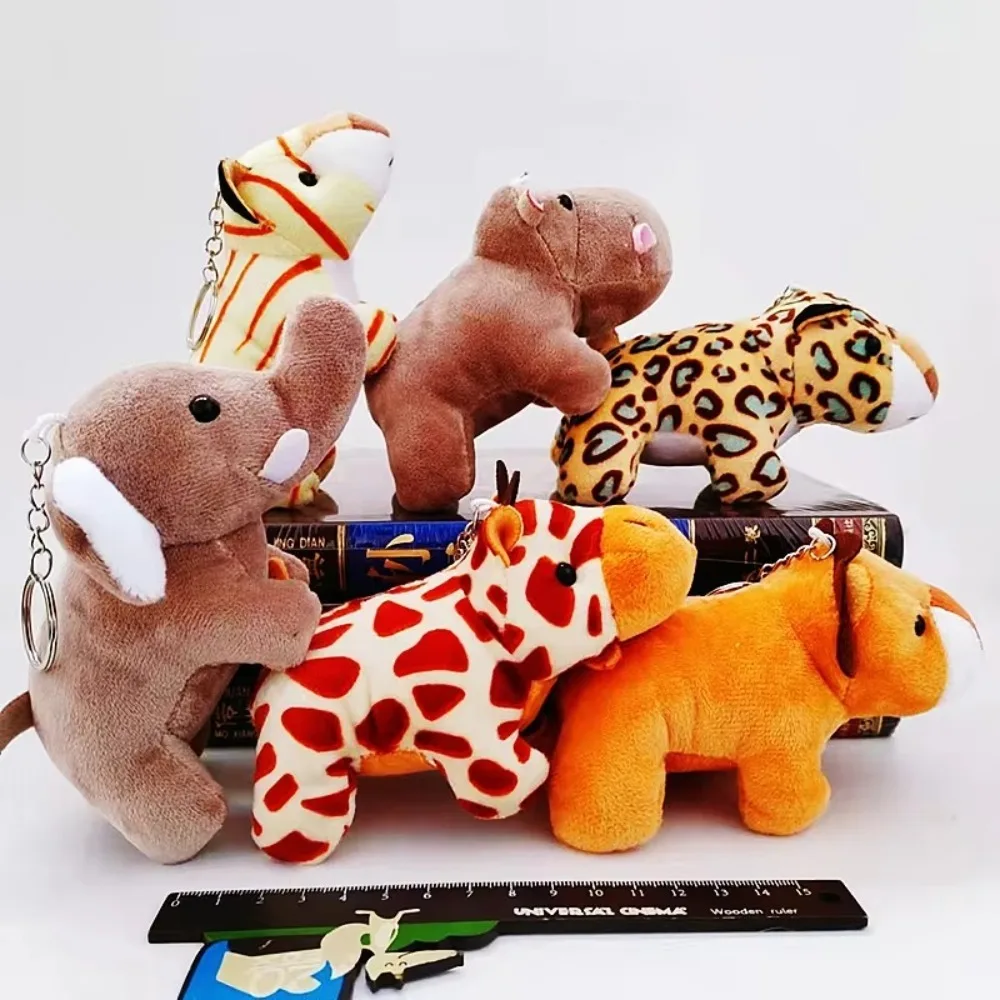 Stuffed Plush Animals Toys Jungle Lion/Elephant Tiger/Giraffe Cute Cartoon Hippo Plush Keychain Pendant 10cm Anime