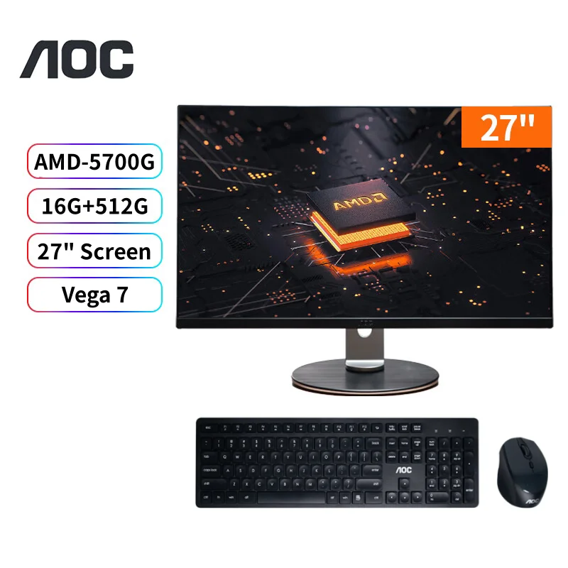 

AOC All-in-one Computer 27-inch AMD 5700G+16G+512G Desktop Gaming Adjustment AIO Home Office Game Computer Desktops 올인원 데스크탑