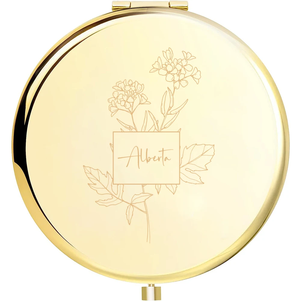 1pc Cartoon flower with leave Customized Name Round Circle Mirror Makeup Mirror Folding Mirror Pocket Mirror Birthday Gift