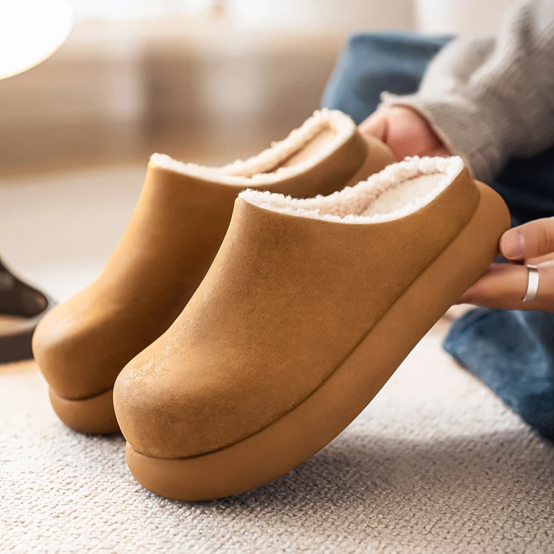 

Autumn & Winter New Arrival Men's Shearling-Lined Mule Slippers - Warm, Non-Slip, Outdoor-Wear Toe-Covered Cotton Slippers