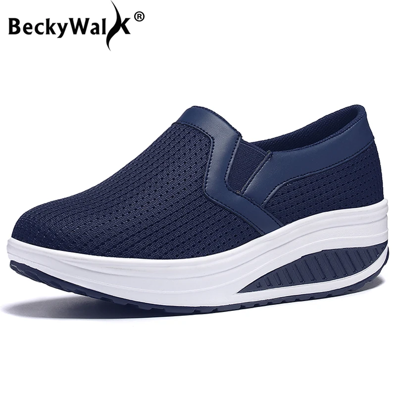 

Женские кроссовки на танкетке, повседневные лоферы без шнуровки на платформе, увеличивающие рост, дышащая летняя обувь с сеткой, женская обувь Creeper WSH3300