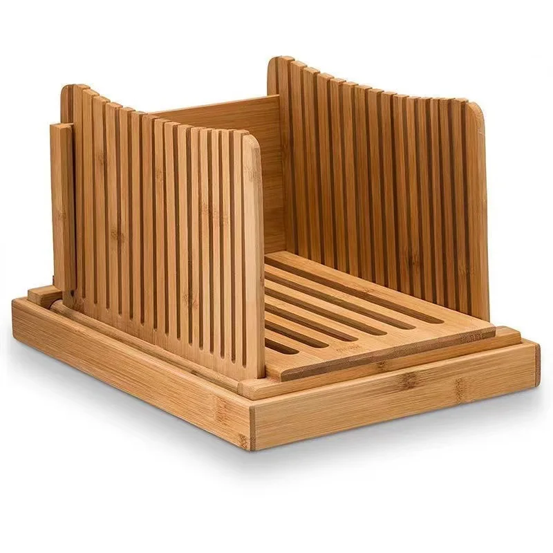 

Bamboo bread cutter, toast slicer, adjustable thickness with tray