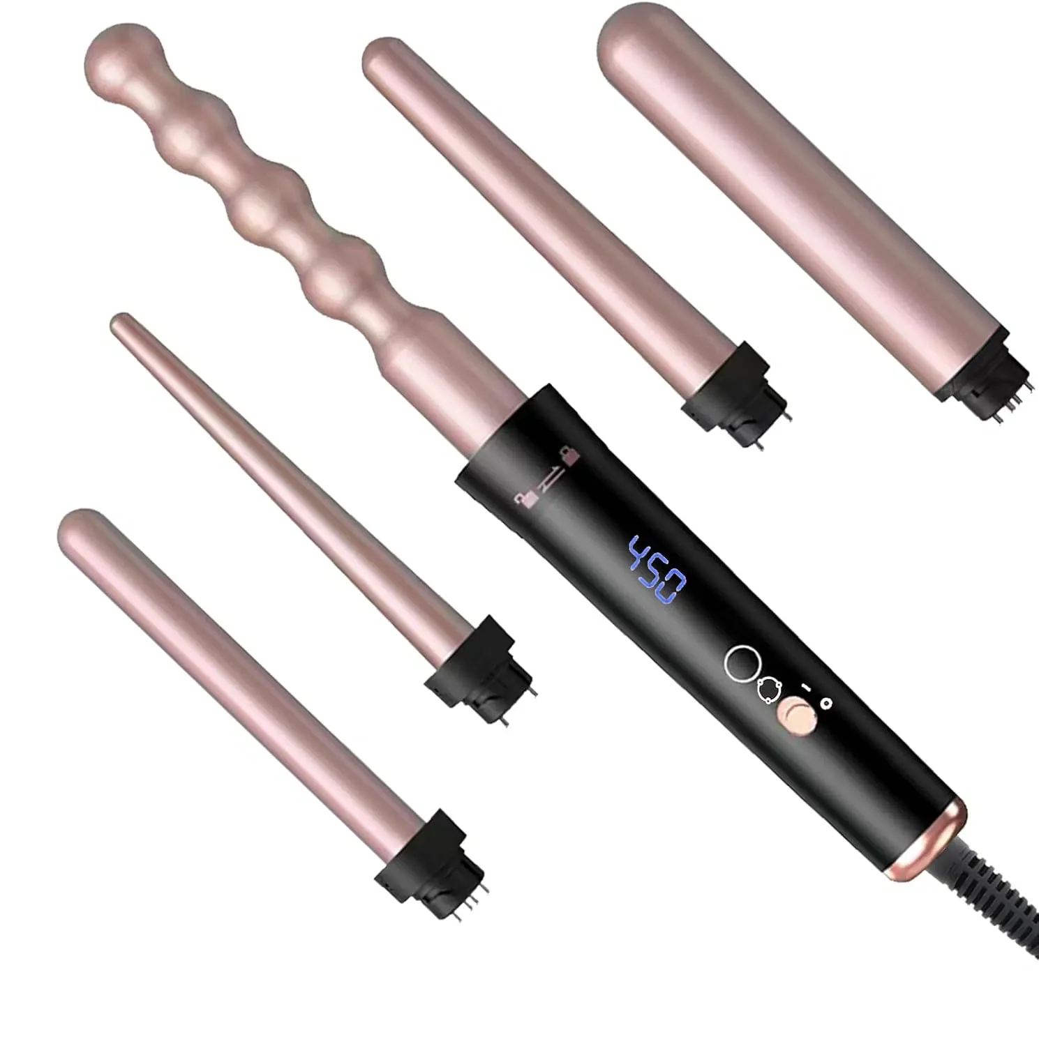 

5-in-1 Curling Iron Set, Curling Wand Set With LCD Digital Display And Interchangeable 5 Curling Irons For All Hair Types