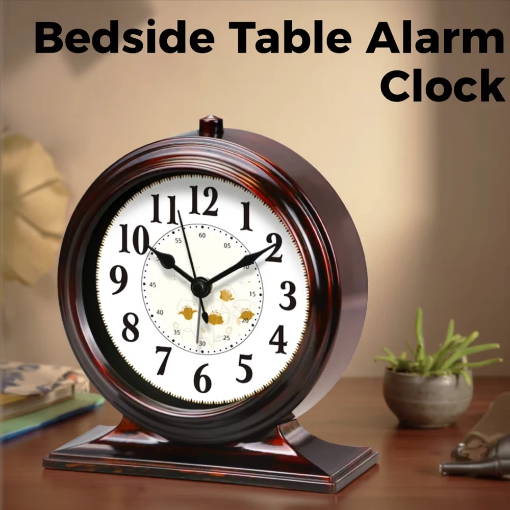 Vintage Metal Desk Clock Classic Elegant Floral Design Quartz Movement Stylish Desktop Clock For Bedroom Living Room Office
