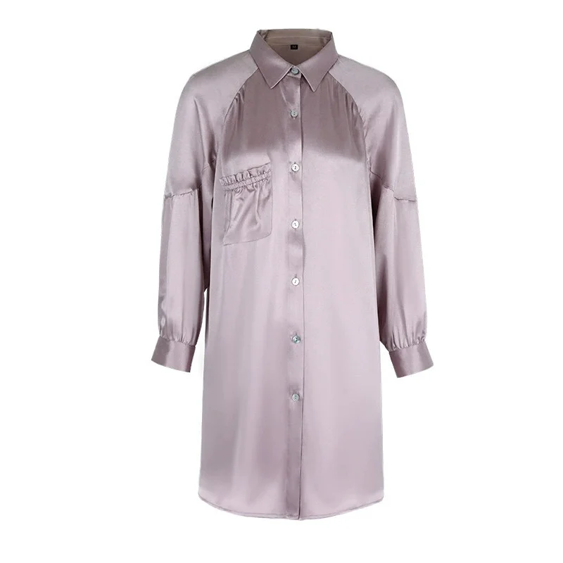 19-Momme Mulberry Silk Shirt Dress | Elegant Midi-Length Silk Nightgown | Premium Silk Loungewear for Summer