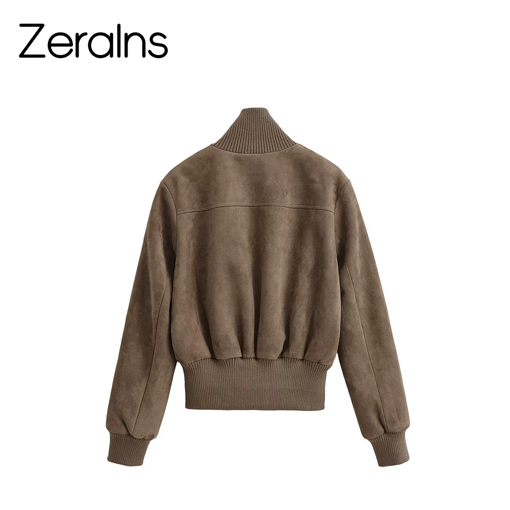 ZERAINS European and American style spring new women's casual versatile temperament long sleeved stand up collar pilot jacket