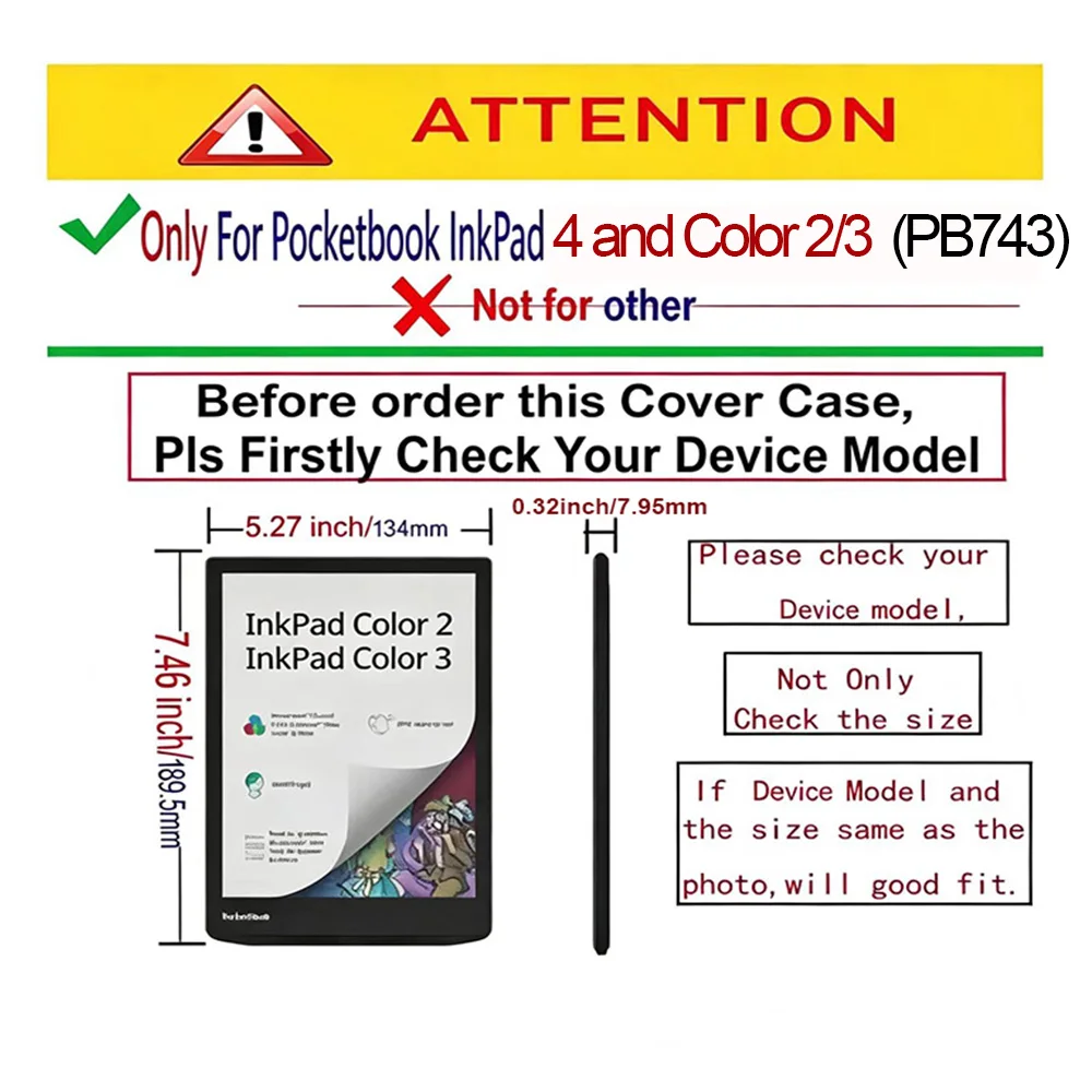 Case for 7.8' PocketBook InkPad 4 and Color 3/2 E-Reader, Flip Slim Portable Soft TPU Shell Cover for PB743 Protective Sleeve