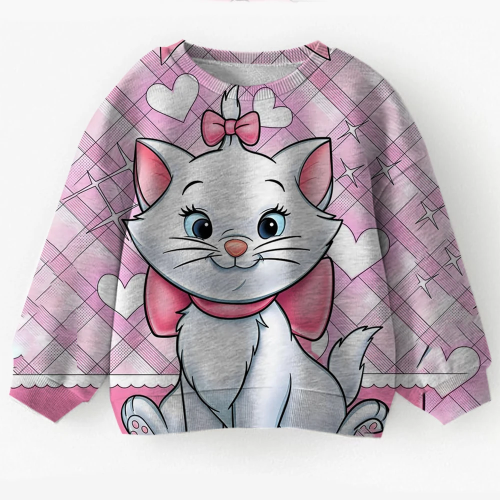 

Boys' and Girls' Sportswear Sports Style Long Sleeve Round Neck Disney Mary Cat Printed Top Children's Hoodie