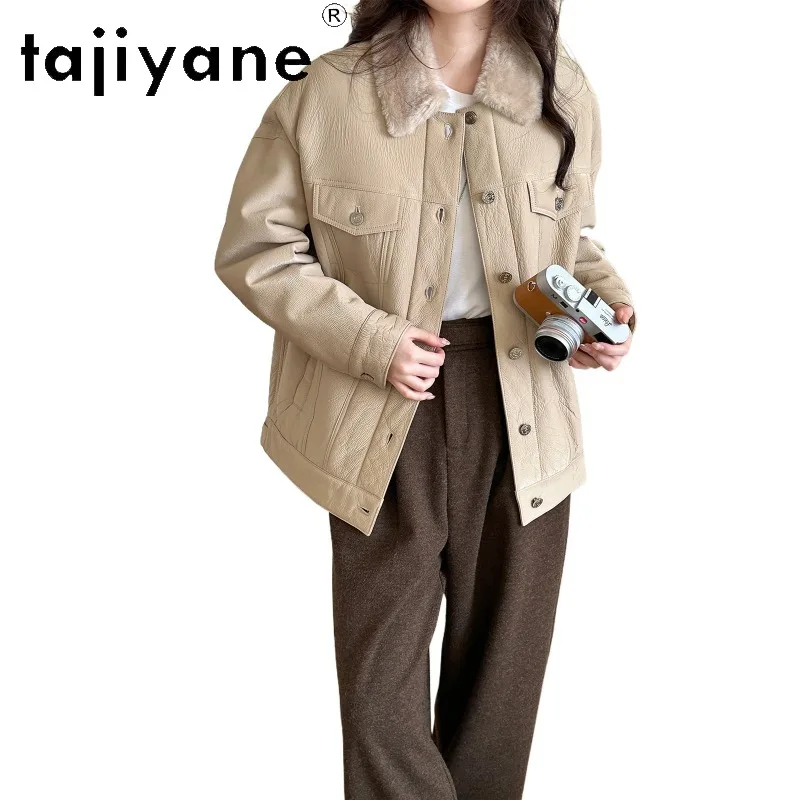 TAJIYANE High Quality Merino Sheep Shearling Fur Jacket Shirt Style Real Fur Coat Woman Outerwear Jackets for Woman Clothing