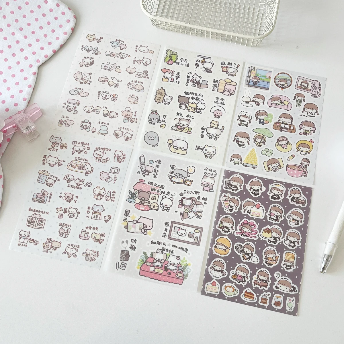 WAKAWAKA Kawaii Diary Stickers 3 Style Options 2 Sheets Washi Paper Special Oil Print Kiss Cut for Journal Scrapbooking Planner