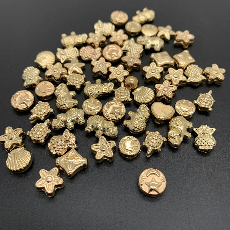 50 Pcs/lot About 10mm CCB Animal Love Heart Gold Silver Color Loose Spacer  Acrylic Beads DIY Jewelry Making Findings Beads