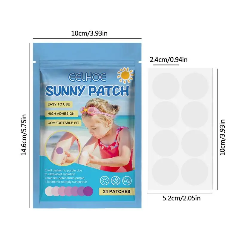 UV Adesivos para Reaplicar Protetor Solar, Impermeável Sun Stickers, Protetor solar UV Patch, Detecção UV, 24 Pack
