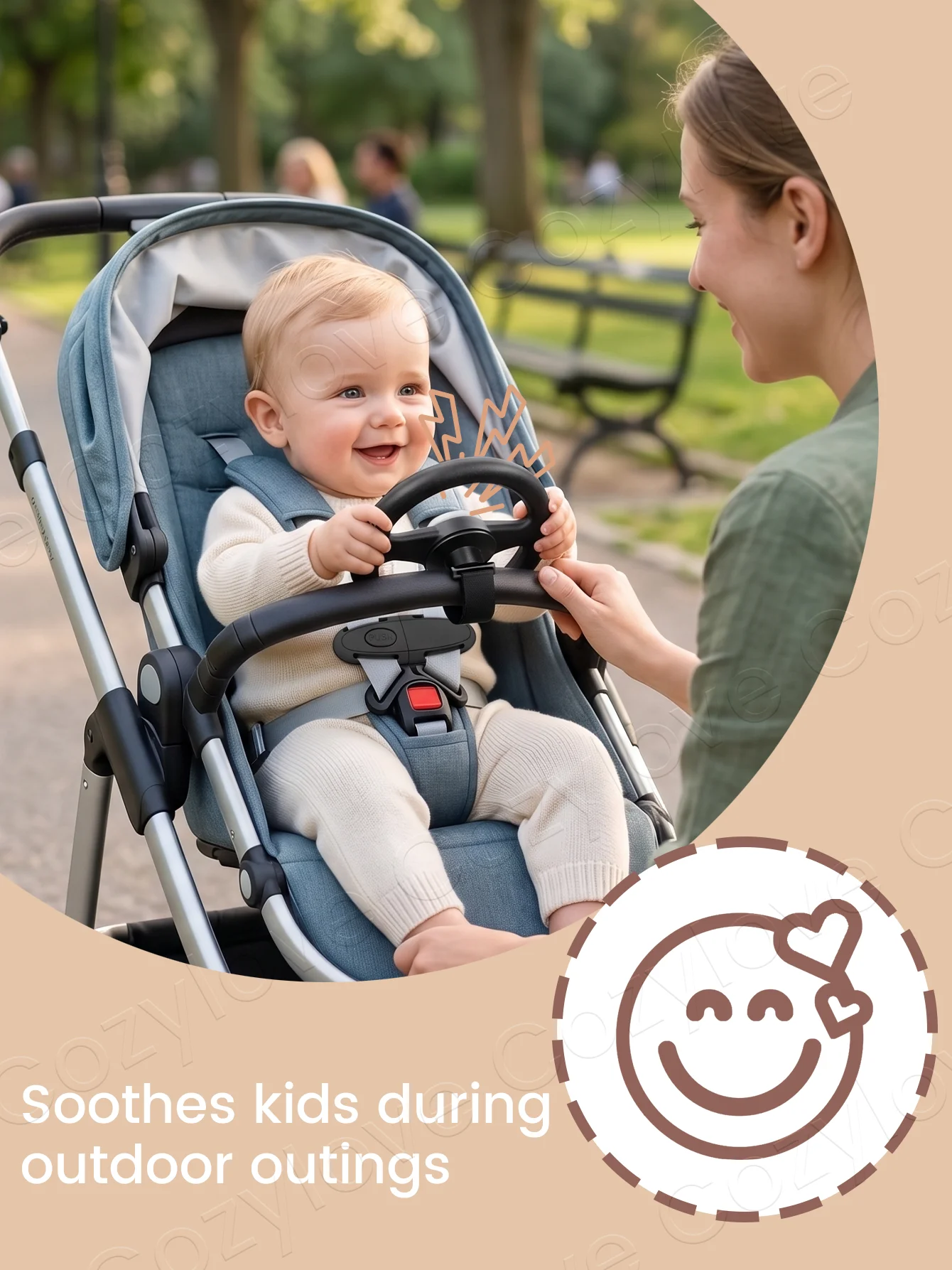 Baby Stroller Steering Wheel Toy & Chest Harness Clip,Toddler Pretend Driving Toy + Stroller Safety Strap Anti-Slip Chest Buckle 5