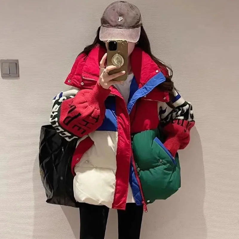 European Goods 2025 Winter New Fashion Design Sense Splicing Foreign Down Jacket Niche Fashion Coat High Quality Contrast Color