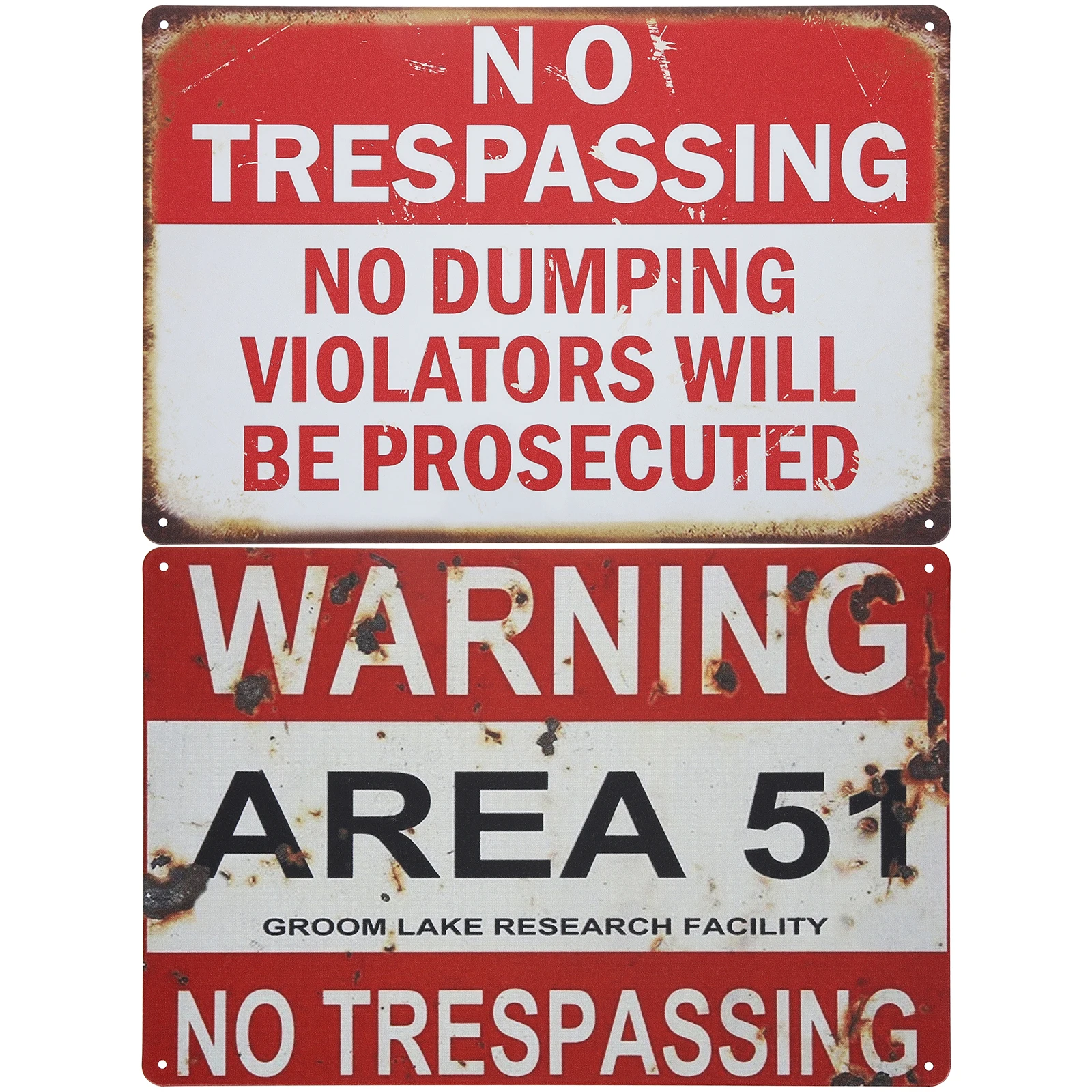 

2 Pcs Warning Sign Hanging Picture Vintage Home Decor Metal No Trespassing Signs Funny Tin Bar Decorations Tinplate Cottage