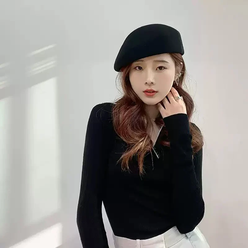 

Английский корейский стиль, шерстяной мягкий берет, шляпа для женщин, весна-осень, благородная элегантность, такая же, как большой брендовый шляпа, универсальная шляпа с козырьком