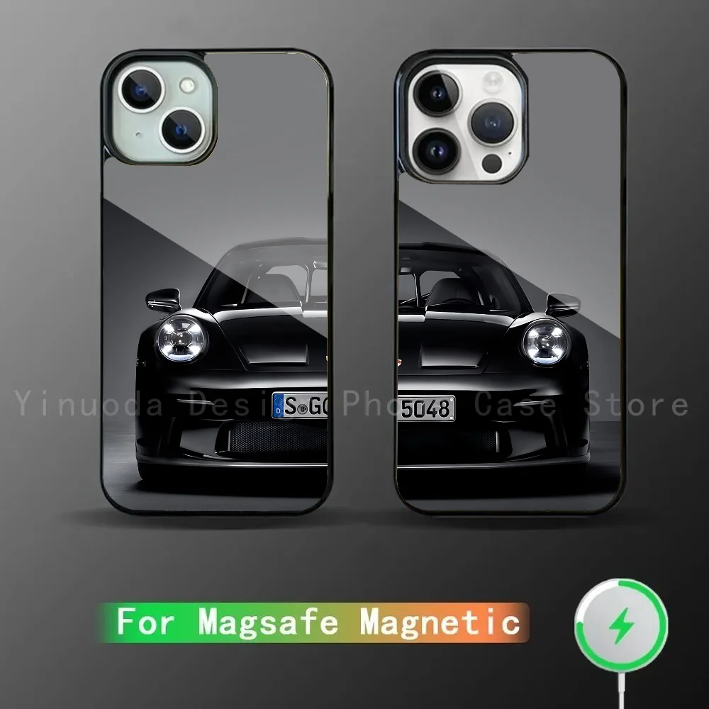 Pop Black And White German Luxury Sports Car Wall Art 911 GT3 RS Turbo Phone Case Strong Magnetic For IPhone 16 15 14 13 Pro Max