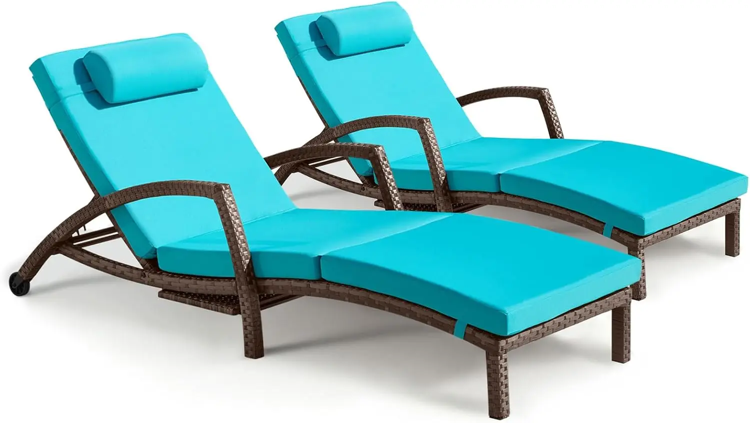 Chaise Lounge Chairs Outdoor Set of 2, Comfy Outside Wicker Patio Pool Lounge Chair W/ 5 Adjustable Back Angle, Customized