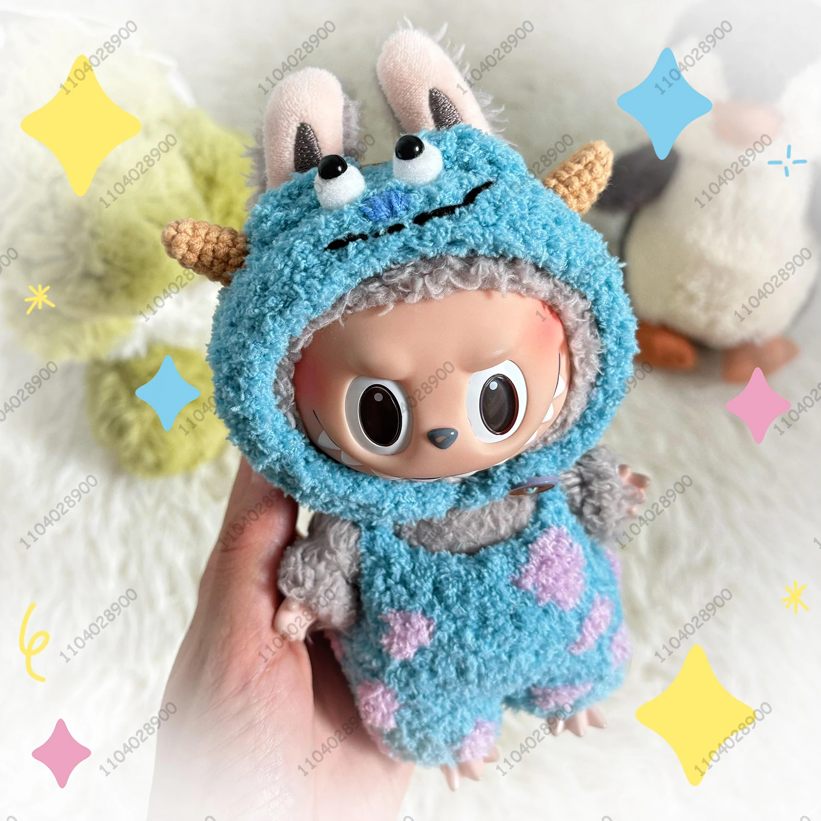 Labubu The Monsters Clothes Monster University Clothes Sullivan Costume Vinyl Doll 1:1 Replica Action Figure Bag Charm Gift