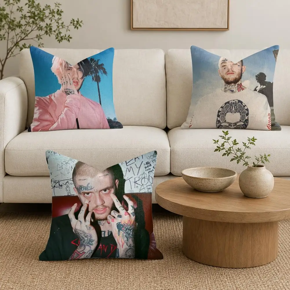 Emo Rapper L-Lil Peep Cushion Cover Organic Natural Linen Pillowcase with Double Sided Print for Sofa Home Decor Gift