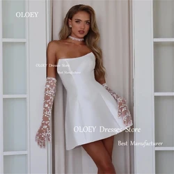 OLOEY 2024 A-Line Ivory Mini Wedding Dresses Scoop Neck Sleeveless Stain Simple Photo Shoot Bridal Gowns Corset Custom