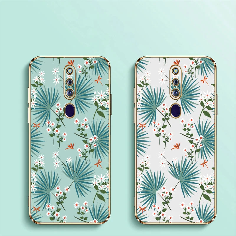 Cassa del telefono Per OPPO F29 Pro F1S F23 F21 Pro 5G F9 F19 F17 F15 F11 F5 Moda Gioventù Fiore Foglie Stampa Placcatura Copertura In Silicone