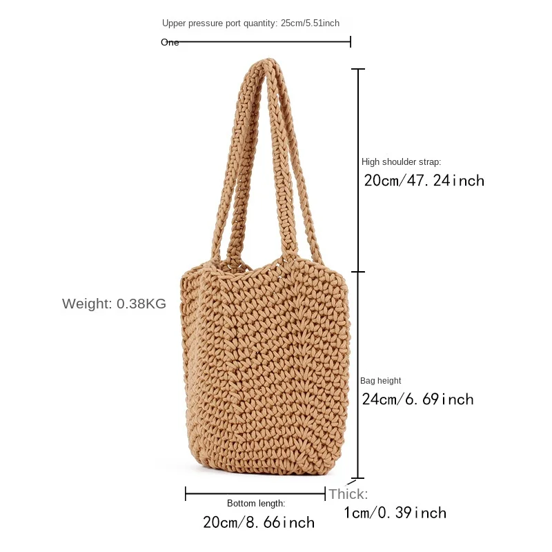 Handwoven Korean casual solid color cotton water bucket bag with a unique lazy style, one shoulder underarm bag