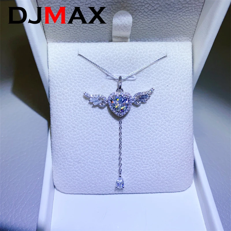 2024 New DJMAX 1ct Moissanite Necklace For Women Original 925 Sterling Silver Elegant Sweet Lady's Angel Moissanite Necklace