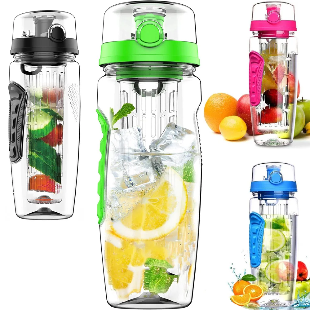 

32 OZ Fruit Infuser Water Bottle BPA Free Sports Bottle Tritan Leakproof Plastic Fruit Water Bottle for Gym Camping Travel