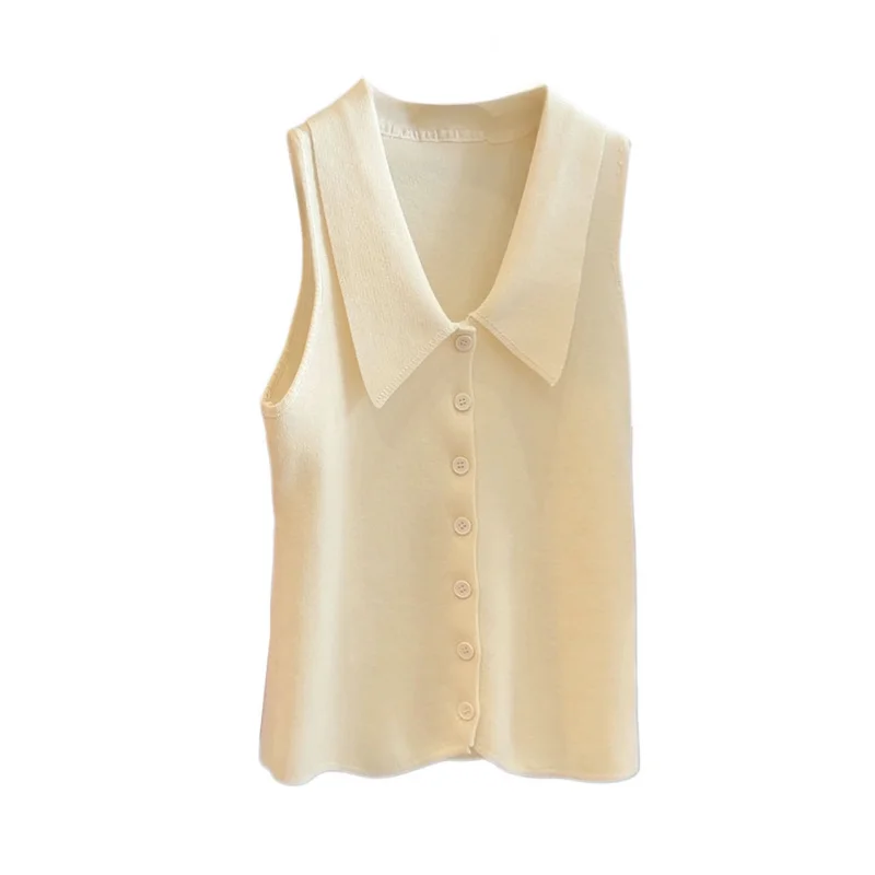 Advanced SensepoloWomen's summer new style ice silk knitted vest with collar, slim fit, sleeveless, outerwear top