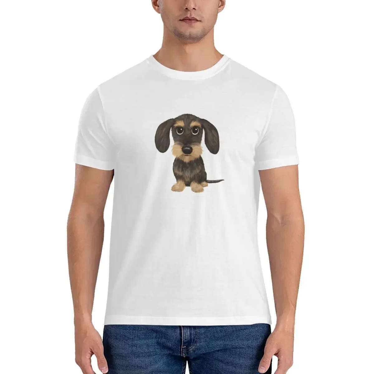 Wirehaired Dachshund Cute Wire Haired Wiener Dog Wild Boar And Tan Teckel T-shirt Men's Funny Oversized T Shirt Men crew Neck