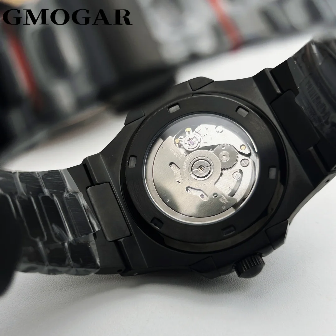 GMOGAR Luxus Schwarz 40MM Platz Japan NH35 Automatische Männer Uhr Sapphire Kristall Glas Datum Anzeige Mechanische Uhr Automatische