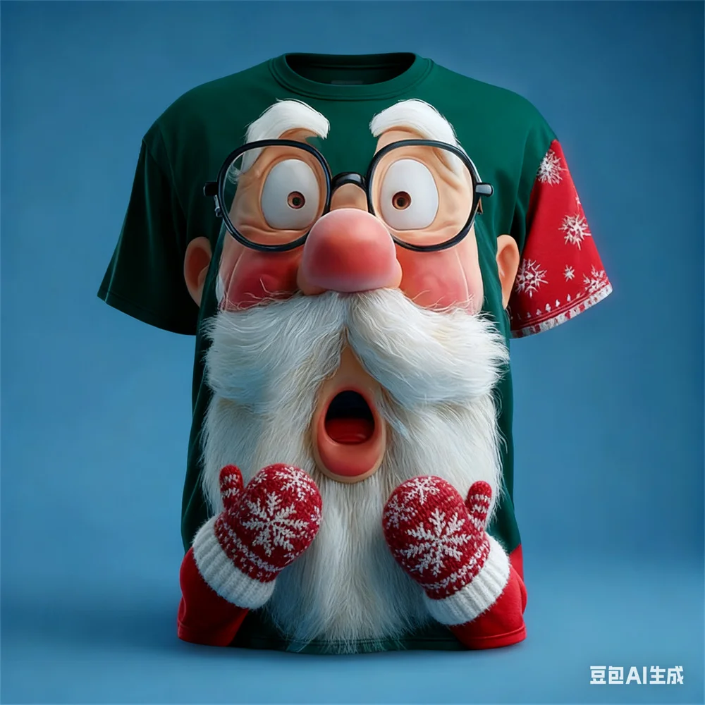 Christmas Men's T-shirt Santa Claus Fun 3D pattern print Men's women's round neck T-shirt Christmas graphic t shirts men clothes