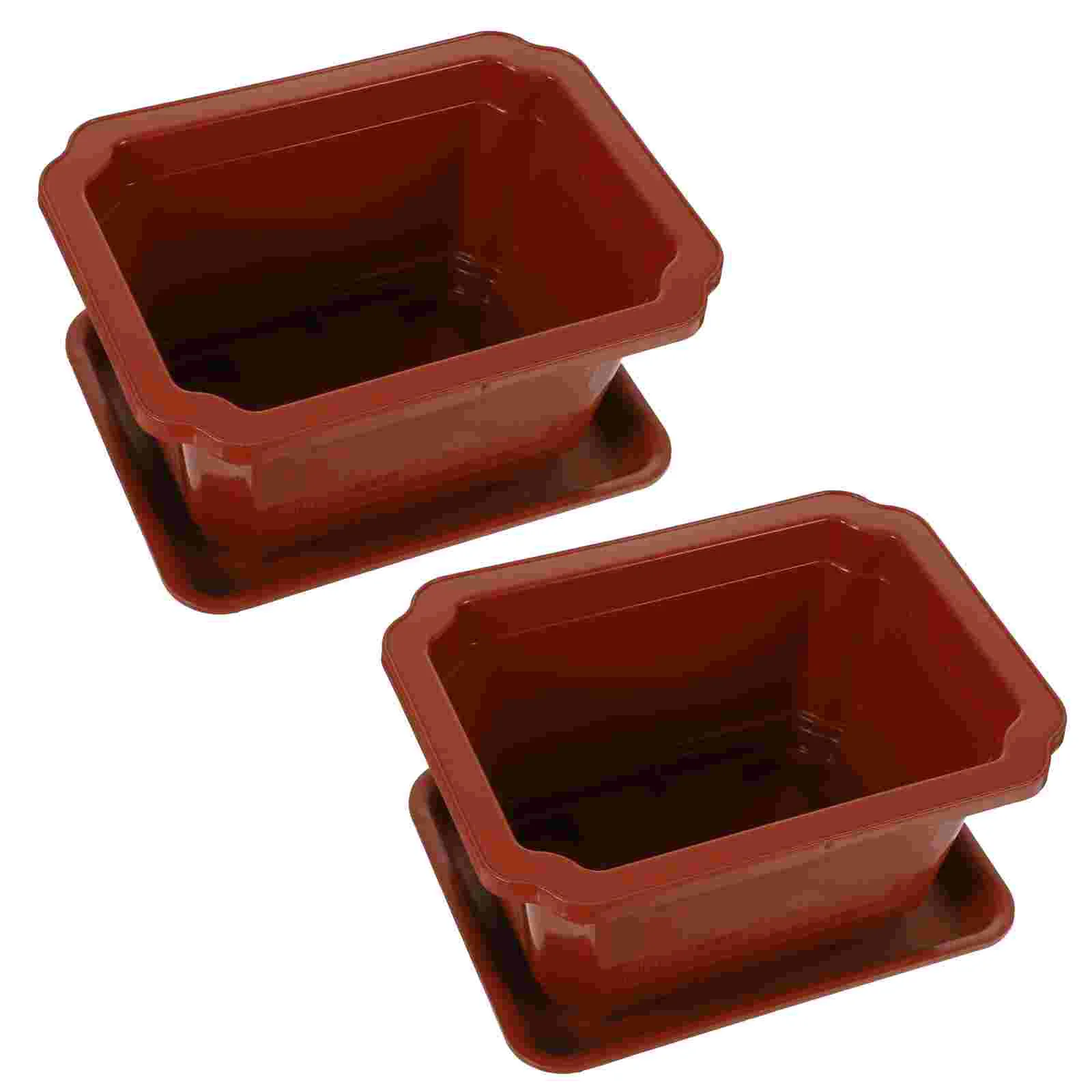 2 Sets Bonsai Pot Square Vegetable Bowl Office Pots for Plants Rectangular Plastic Planter Shelf Large