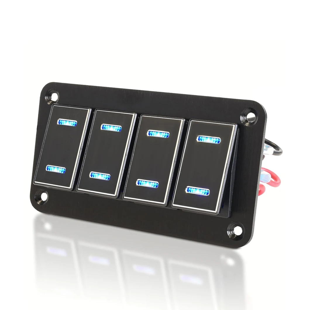 ABILKEEN Black 4 Gang Metal Rocker Switch Panel ON-OFF Dual LED Light Toggle Switch Modification Panel DC12-24V For Car RV Boat