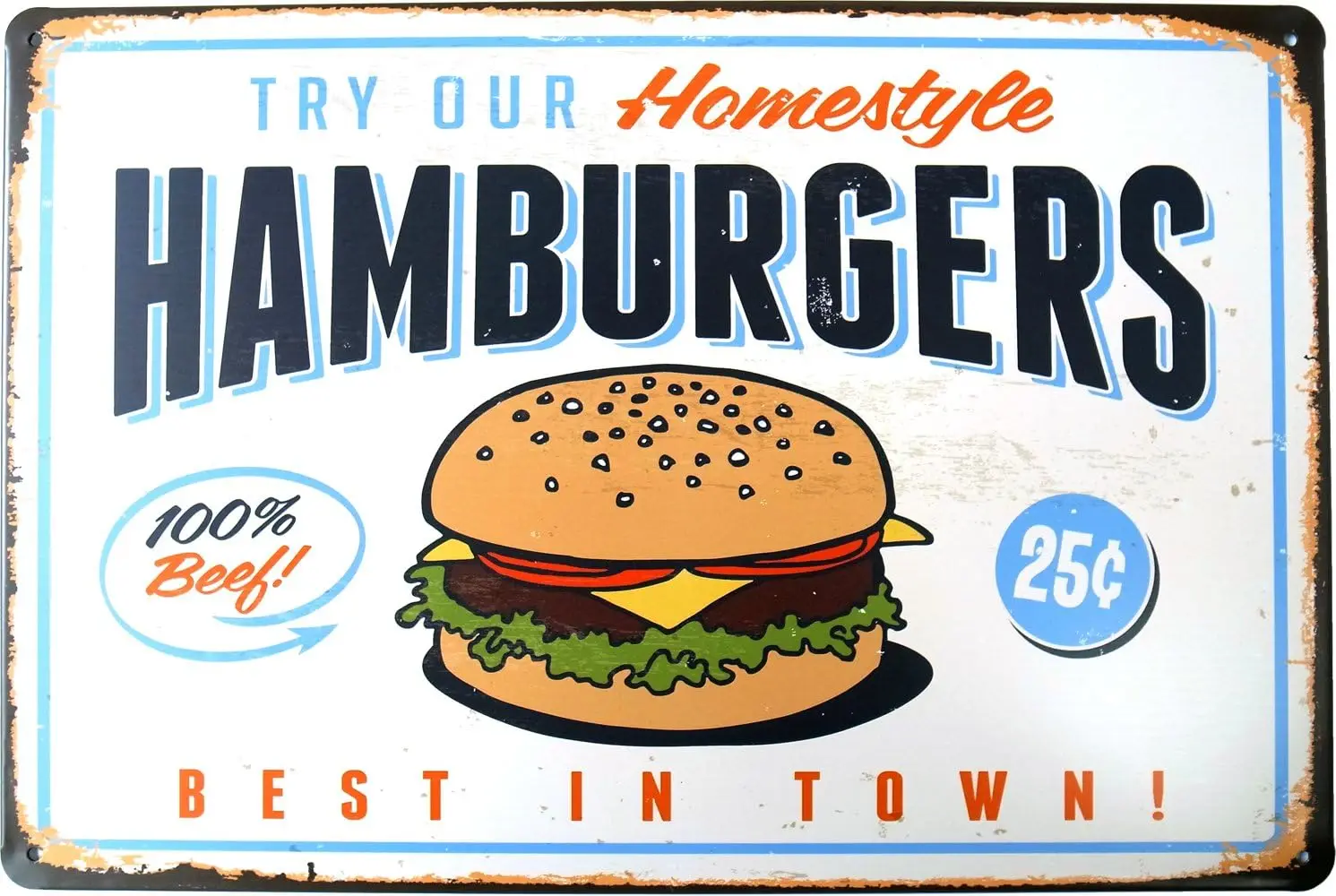 Hamburger Hamburger Tin Sign Measures 12 x 16  (300mm X 400mm)--Tin Sign