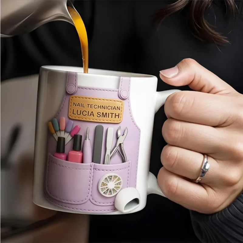 Personalized Nail Technician Ceramic Coffee Mug Nail Polish Tools Essentials Custom Gift for Beauty Professionals Salon Drinkwar