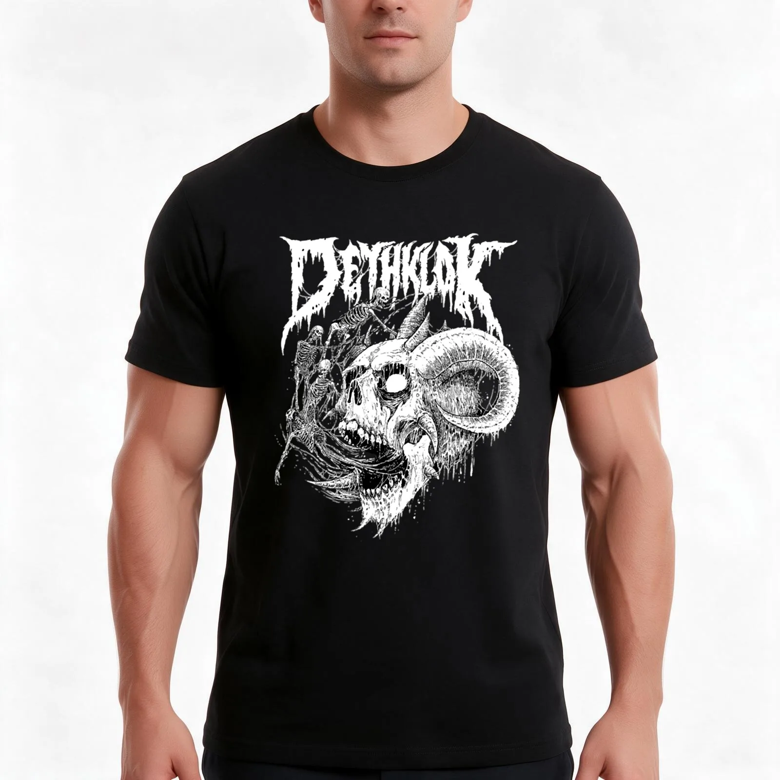 dethklok skull head T-Shirt, Summer Casual Cotton Tee, Oversized Streetwear Tops, Vintage Graphic Print, Loose Fit Short Sleeve