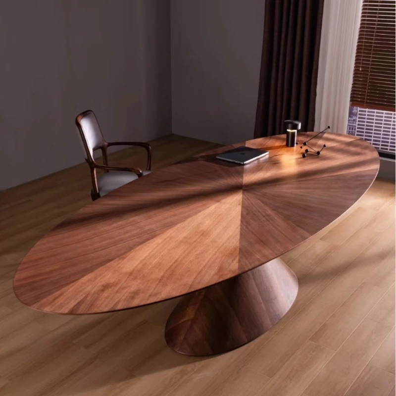 

Black walnut oval designer villa large flat floor Italian simple desk