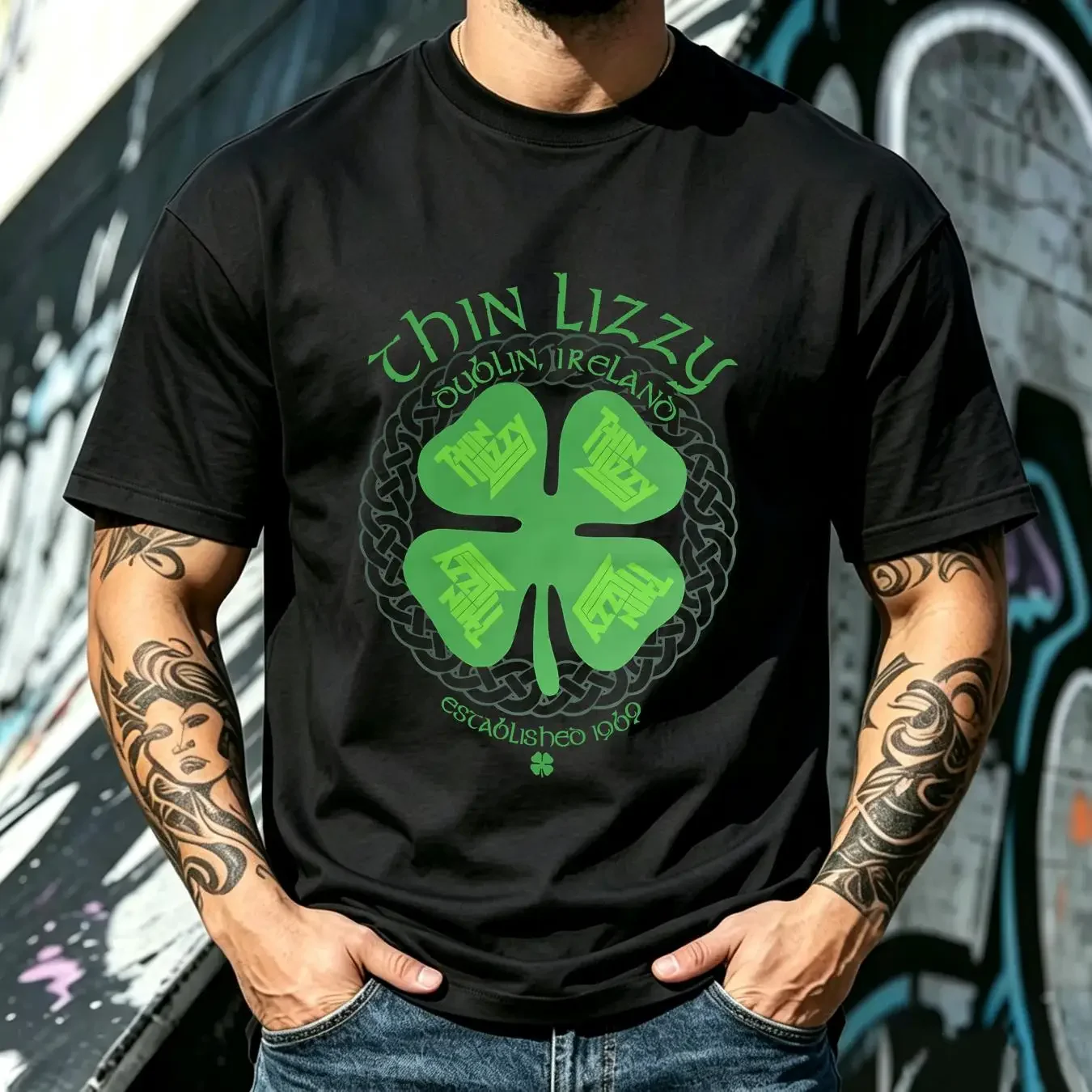 washed T Shirt New Thin Lizzy Four Leaf Clover Dublin Ireland 1969 Band badhabitmerch vintage Washed Soft Comfortable Slightly