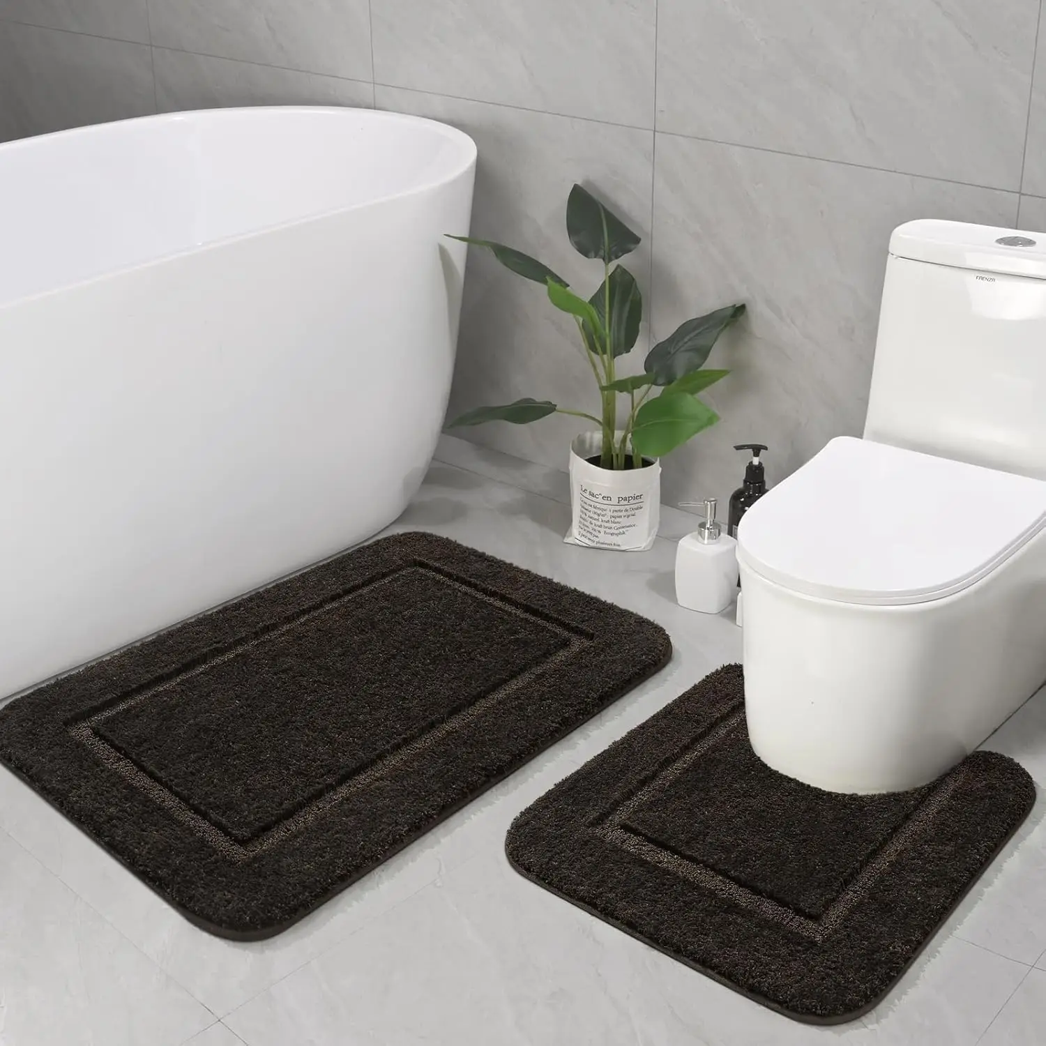 

Bathroom Rug Set Brown, Soft Bath Rug Set 2 Piece, Toilet Mat U-Shaped 20x20 and 34x20 Bath Rugs, Quickly Dry Mats for