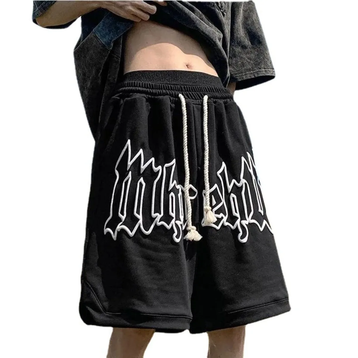 Celana Pendek Pria Santai Longgar 2025 Celana Pantai Pria Celana Panjang Warna Solid Tali Serut Celana Basket Pakaian Olahraga Pria