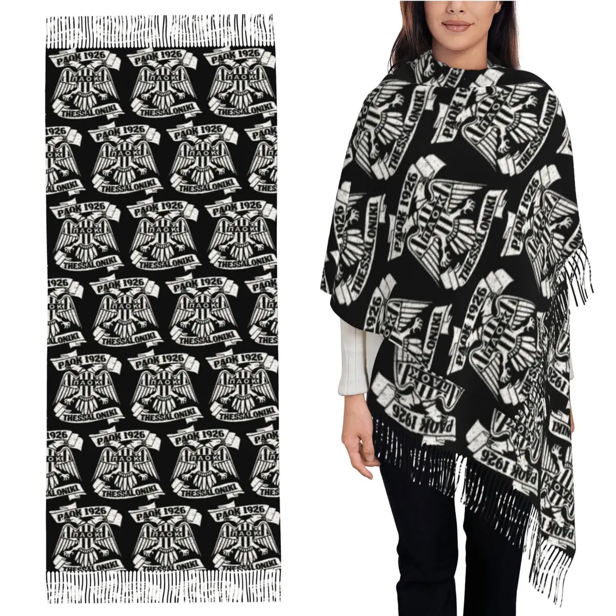 

Paok Thessaloniki Ultras Hooligans Scarf Tassel Scarves Women Soft Warm Shawls and Wraps Long Fall Winter Shawl Wrap