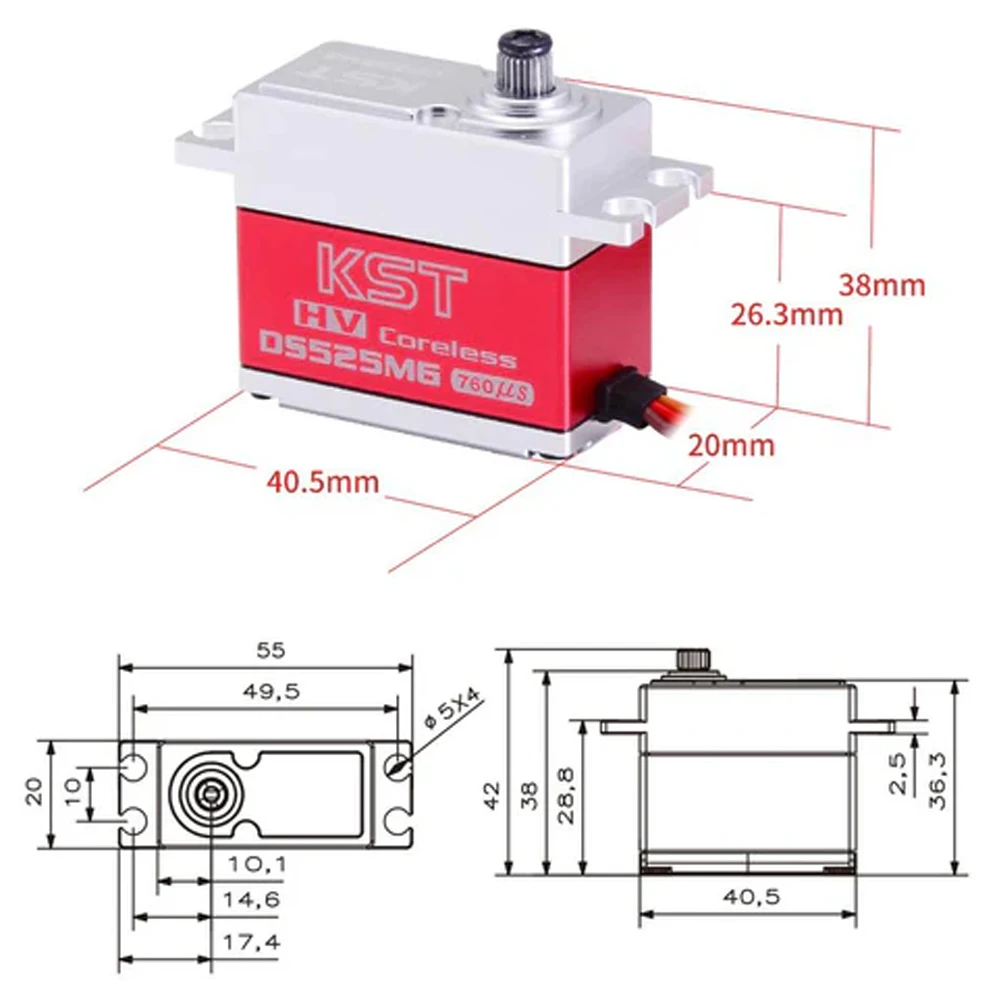 KST DS215MG/DS315MG/DS525MG V8.0 デジタルメタルギアマイクロサーボ RC グライダーおよびヘリコプター DIY パーツ用