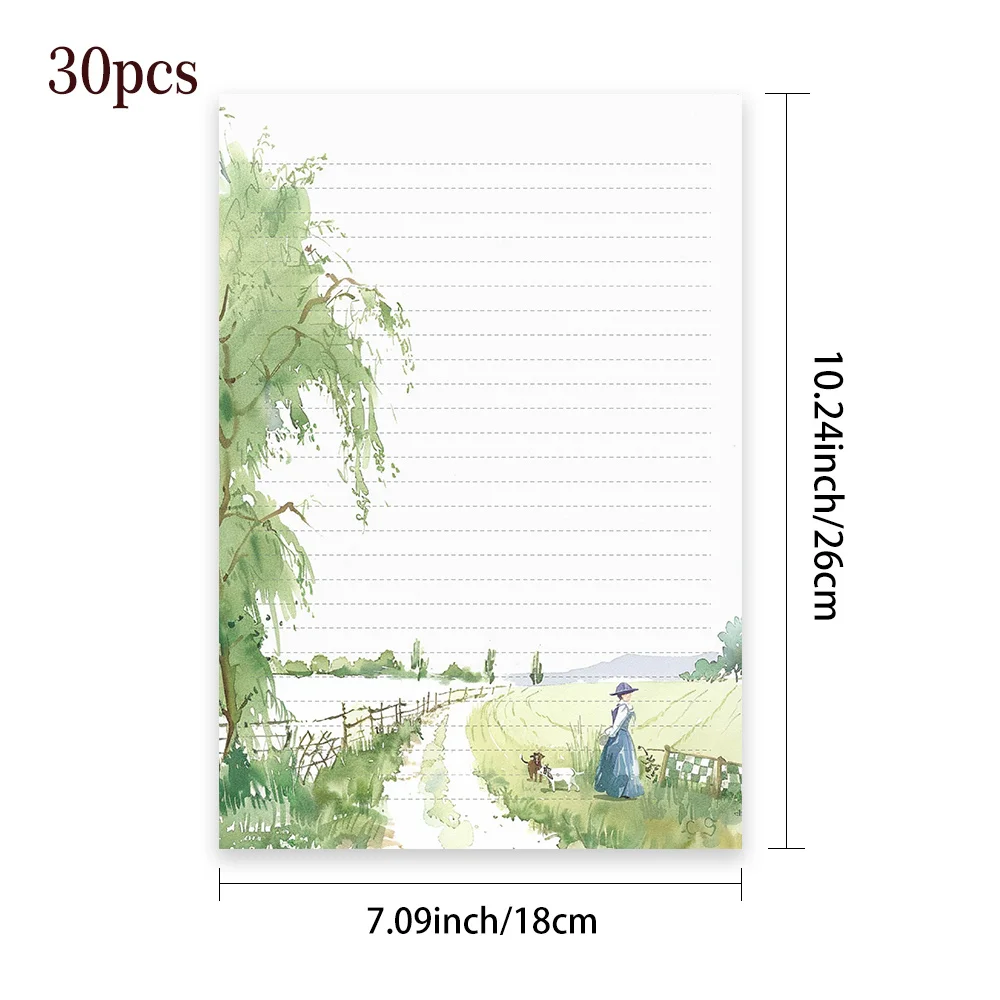 30 Sheets, B5 Fresh Spring Field Writing Paper, Lined, Glue-free, Perfect For Notebooks, Memos, And Stickers