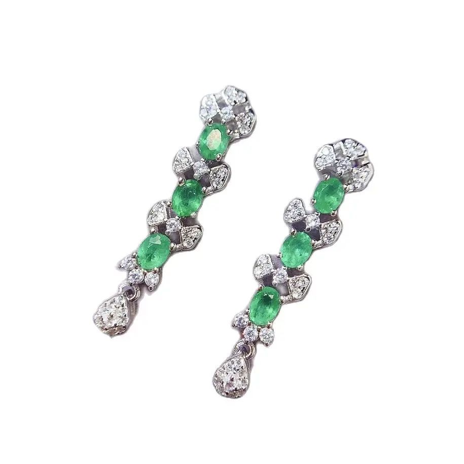 

SHILOVEM 925 Sterling Silver Natural Emerald Stud Earrings Classic Fine Jewelry Women party Gift Wholesale 3*4mm le0304558agml