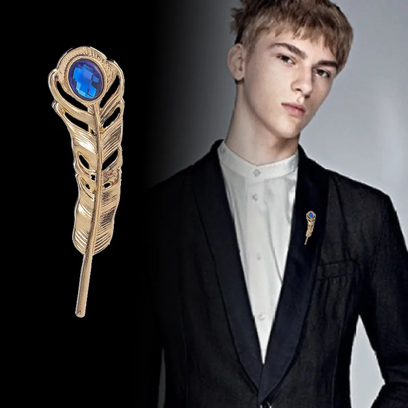 Male Women's Fashion Temperament Brooch Feathery Shawl Lapel Pins Corsage Hat Shirt Suit Collar Pin Party Daily Accessory 1Pcs