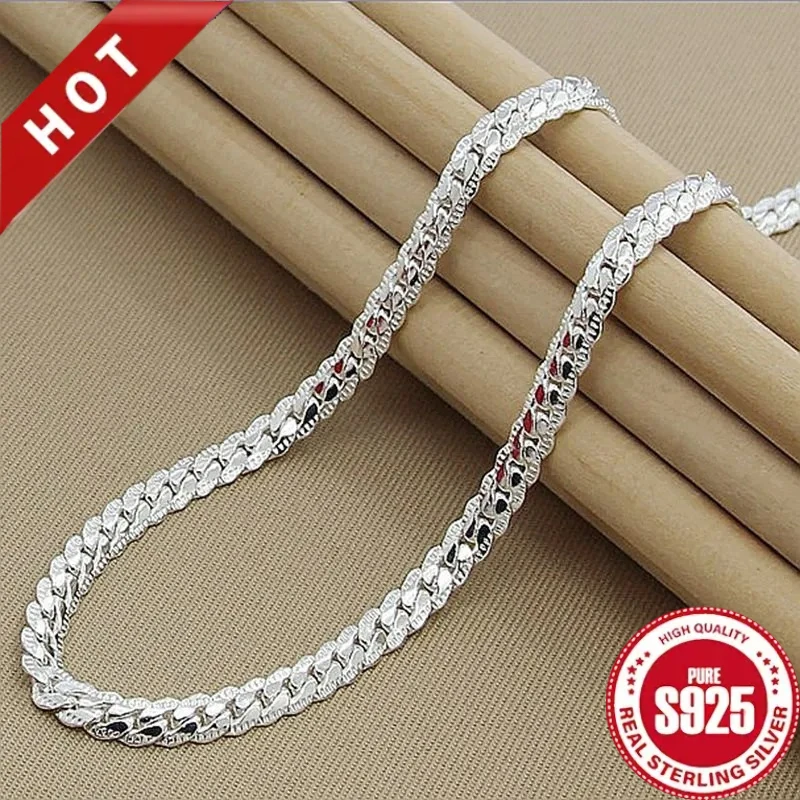 

925 Sterling Silver 5mm Side Chain 16/18/20/22/24 Inch Necklace For Woman Men Fashion Wedding Engagement Jewelry