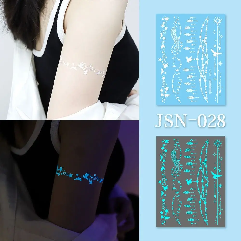

Blue Glow Henna Tattoo Sticker Lasting Glow in the Dark Luminous Temporary Tattoos Sweatproof Waterproof Fake Lace Tattoos